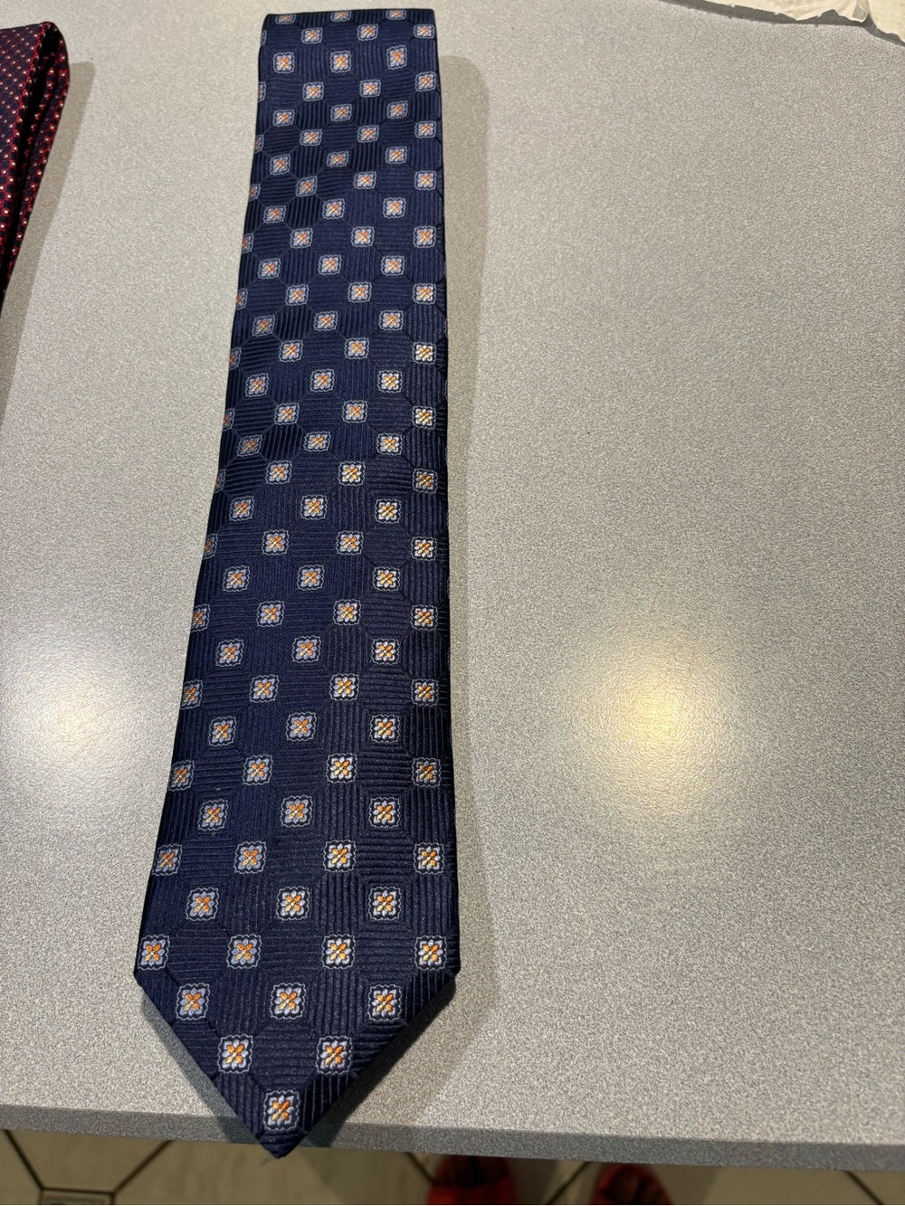 Daniel Cremieux -Tie -Navy Gold and White Medallion Squares